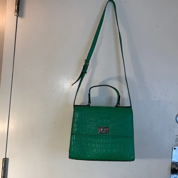 Kate Spade Large Green Crocodile Embossed Leather Crossbody Handbag Vintage-RARE - Picture 6 of 8